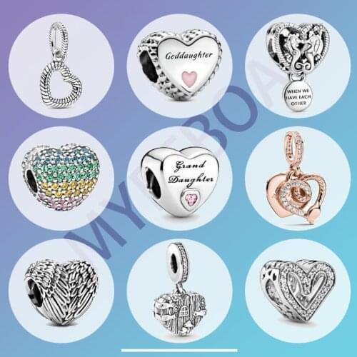 Hot Sale 925 Sterling Silver Heart Shape Charms Beads Fit Original Pandora Bracelet Silver Jewelry Gift 49 Types Available