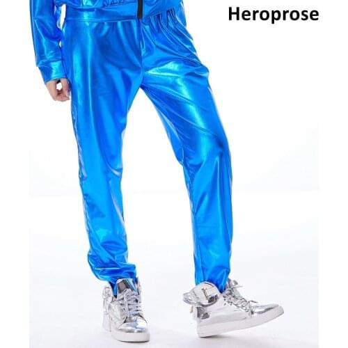 Heroprose 2019 Women Fashion Blue Elastic Ankle Strap Dance Stage Street Wear Wide Leg Loose Bloomers Hip Hop Harem Pants