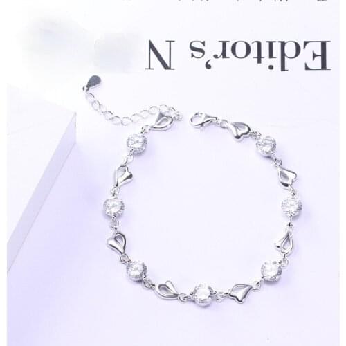 Heart shaped Sterling Silver Bracelet female S925 Korean version simple zircon jewelry gift jewelry for girlfriend