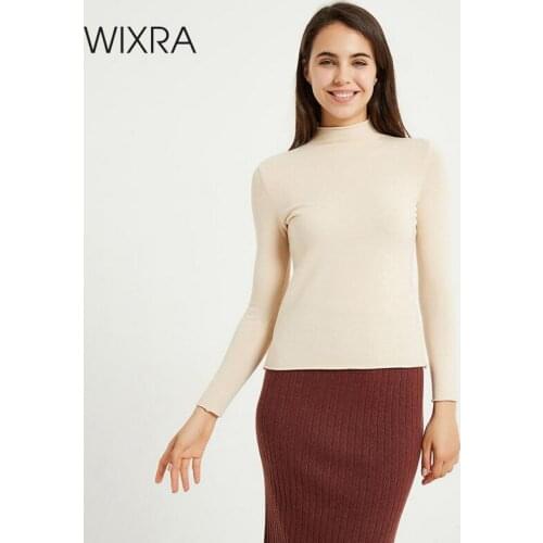 Wixra Women Soft Solid Knitting Sweaters Ladies Long Sleeve Half Turtleneck Basic Sweater Pullovers Autumn Spring Tops