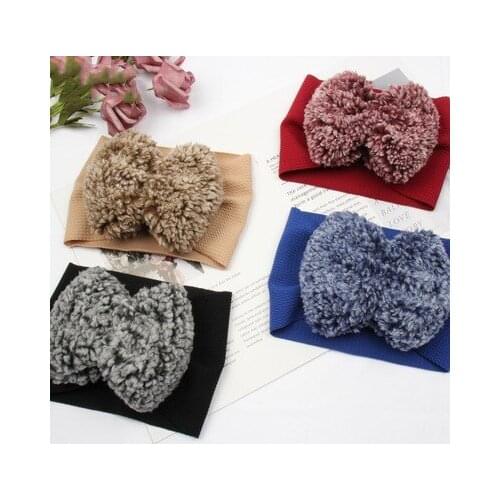 1PCS New Braid Nylon Headbands with plush Bow Headbands Cable Knit Solid Wide Nylon Turban Baby Girls Head Wrap Hair Accessories