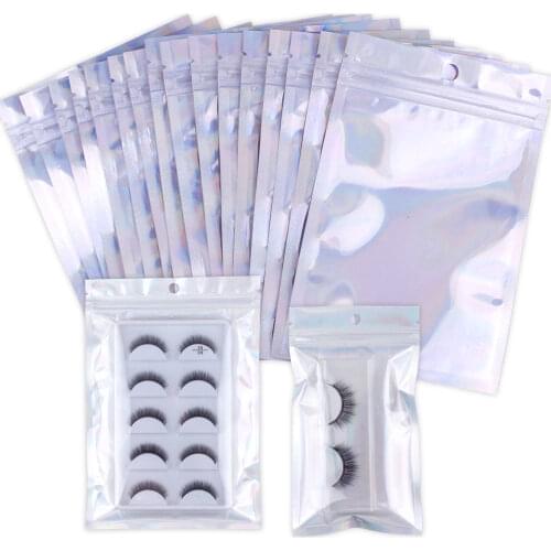 10/20/30/40pcs Wholesale Eyelashes Lash Package Holographic Laser Ziplock Bag Lashes Eyelash Packaging Boxes DIY Party Gift Bags