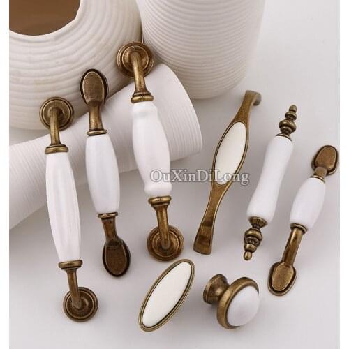 Classic Ceramic 10PCS European Vintage Kitchen Door Furniture Handles Cupboard Drawer Wardrobe Cabinet Pulls Handles and Knobs