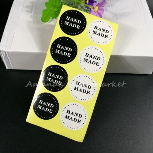 1000PCS Black/white Handmade Sticker 36*36mm Hand Made For Gift Handmade