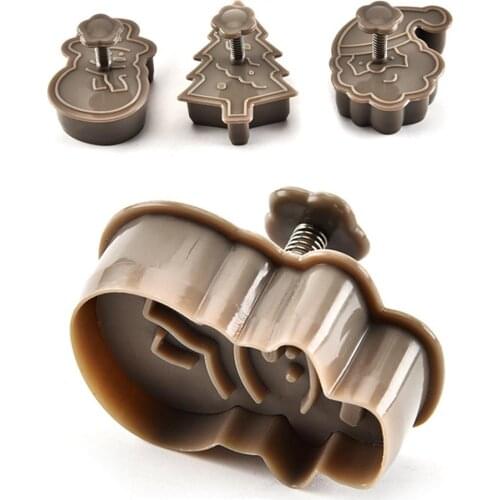 4Pcs DIY Christmas Tree Snowman Plastic Baking Mold Kitchen Biscuit Cookie Cutter Pastry Plunger Fondant Cake Decorating Tools