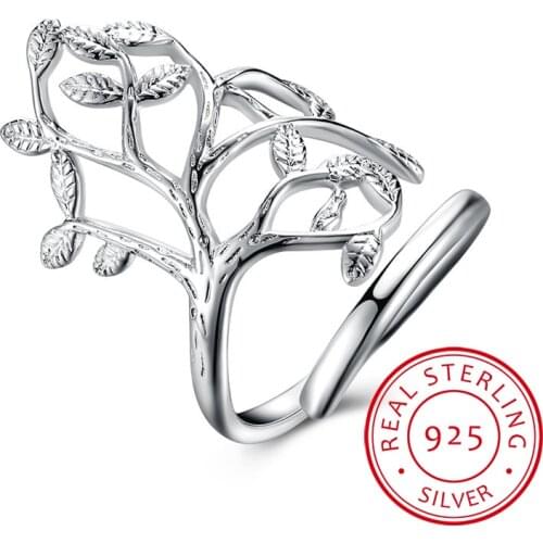 925 Sterling Silver Sprouting Little Tree Open Ring For Women Adjustable Size Tree Shaped Wrap Ring Fine Jewelry