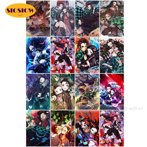 5D Diy Diamond Painting Demon Slayer Tanjirou Nezuko Dimond Embroidery Anime Full Round Square Set Cross Stitch Wall Decor Room