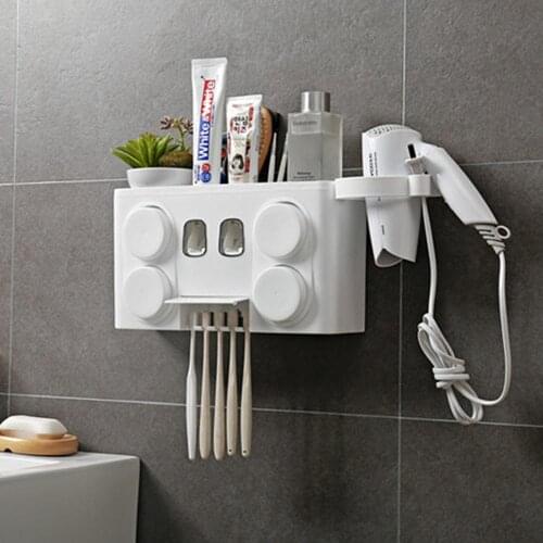 Automatic Bathroom Storage Organizer Family Set Wall-mounted toothbrush holder Hair dryer bracket 5-in-1 bathroom shelf set