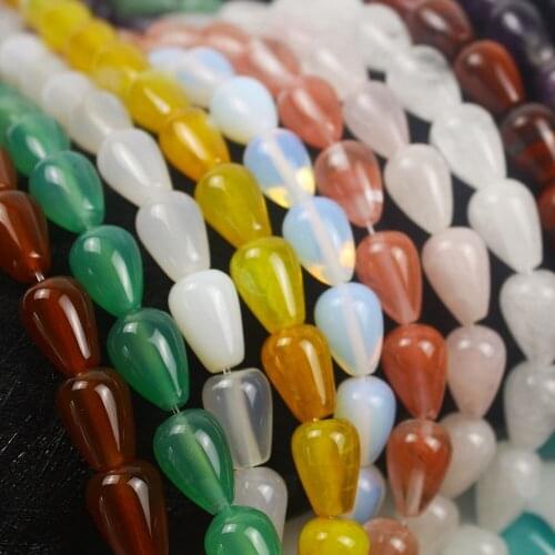 10x14mm Water Drop Shape Natural Stone Beads DIY Loose Red/White/Green/Yellow Agates Beads For Jewelry Making Green Aventurine
