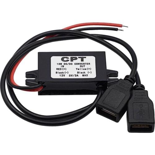 DC-DC Converter Module 12V To 5V 3A 15W Double USB Step Down Power Output Adapter Car Potting Waterproof Power Supply Module