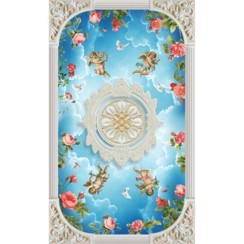 European embossed pattern sky angel rose ceiling mural Ceiling Murals Wallpaper Living Room Wall Papers Home Decor