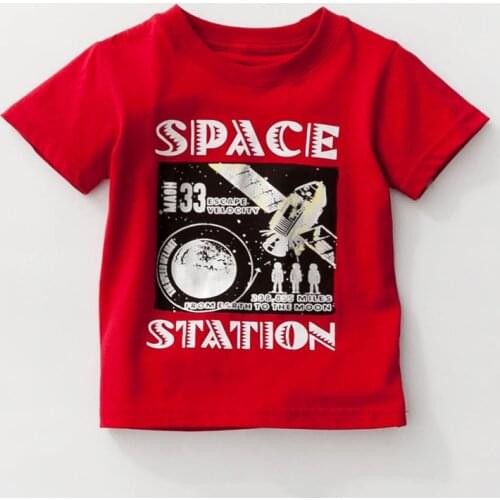 Little Maven New Summer Kids Clothing Short O-neck Red Space Station Knitted Cute Cotton Quality Boys Casual Tshirt