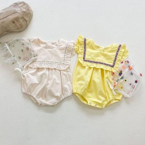 Summer Baby Girl Sleeveless Pure Color Embroidery Rompers Newborn New Kids Infant Baby Girl Clothes Rompers Jumpsuits