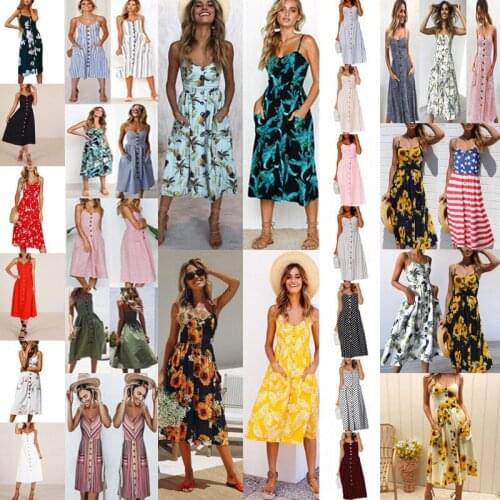 Summer Dress Women Clothing Strap Floral Print Long Boho Bohemian Beach Sundress Sexy Loose Plus Size Robe Femme Maxi Dresses