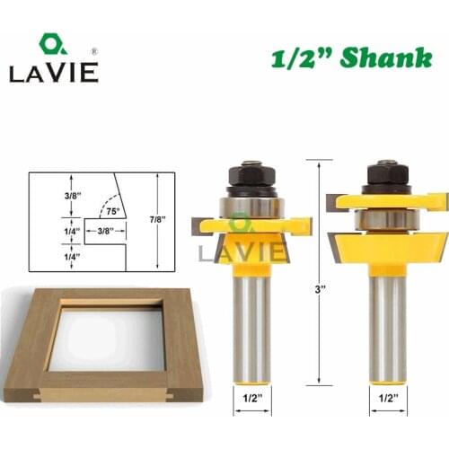 LA VIE 2pcs 1/2" Shank Shaker Rail & Stile Router Bits Set Carbide Door Knife Woodworking Tenon Cutter Tools For Wood