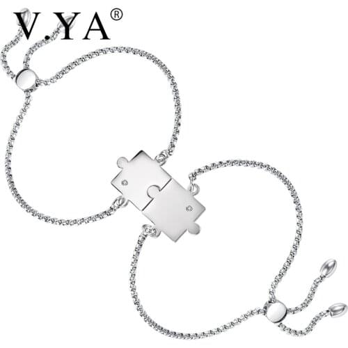 V.YA New Arrival Adjustable Puzzle Shape Bracelet 2pcs Couple Bracelets For Men and Women Bangle Jewelry Lover Gift