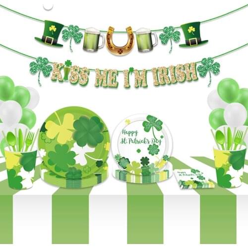 Four-leaf Theme Disposable Tableware Birthday Wedding Party Paper Plate Cup Napkin Luck Clover Baby Shower Party Decor Supplies