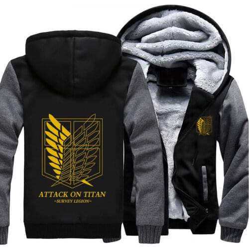 Wholesale US Size Anime Shingeki no Kyojin Survey Legion Surve Winter Women Men Hoodie Zip Jacket Casual Sweatshirts Sportwear