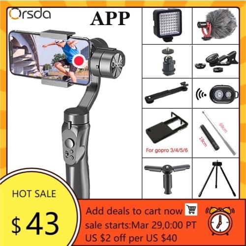 Orsda APP H4 3-axis gimbal stabilizer Gopro camera stabilizer shandheld selfie stick Tripod for smartphone connection Bluetooth