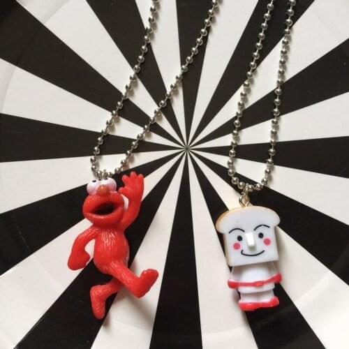 Cartoon Anime Sesame Figure Pendant Necklace Kawaii Bread Sesame Street Jewelry Steel Chain Girls Loves' Sweater Decoration Gift