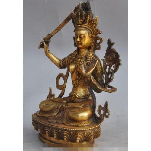 Song voge gem S7141 9"Tibet buddhism bronze gilt Sword White Tara Kwan-Yin Bodhisattva buddha statue
