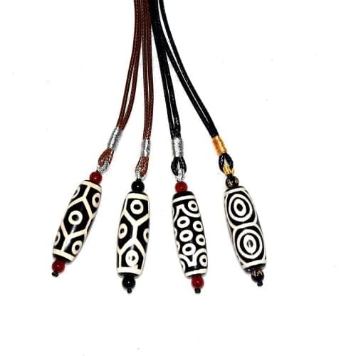 Hanging Style Men&Women Necklace Tibetan Amulet Black/White 21/Tortoiseshell 9 Eyes Dragon-Eye Totem Agate DZI Pendant Necklace