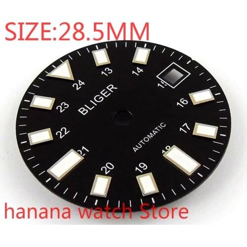 BLIGER 28.5mm advanced watch accessories black dial mens watch night plate, suitable for Eta 2824/2836 Miyota 8215/8205/821a
