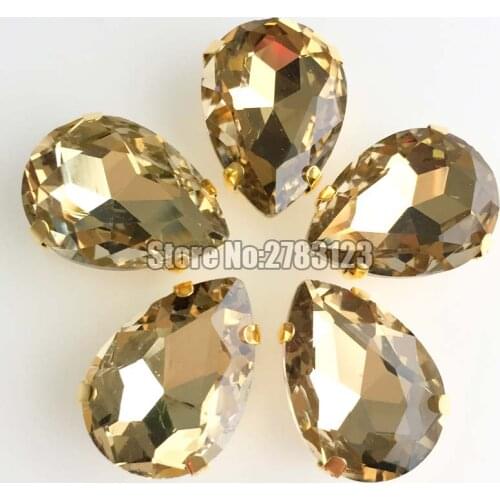 Factory sales Gold bottom light coffee DR shape Glass Crystal sew on loose rhinestones with claw diy/Clothing accessories
