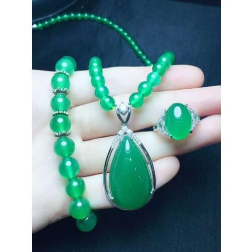 925 silver inlaid natural chalcedony set