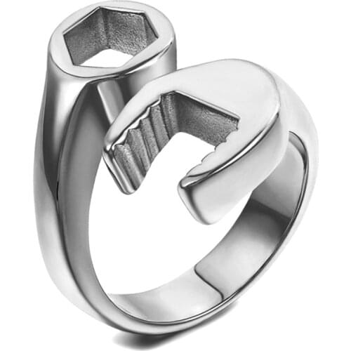 Adjustable Finger Ring Biker Mechanic Wrench Stereoscopic Trendy Style Heavy Metals Punk Rock Man Ring