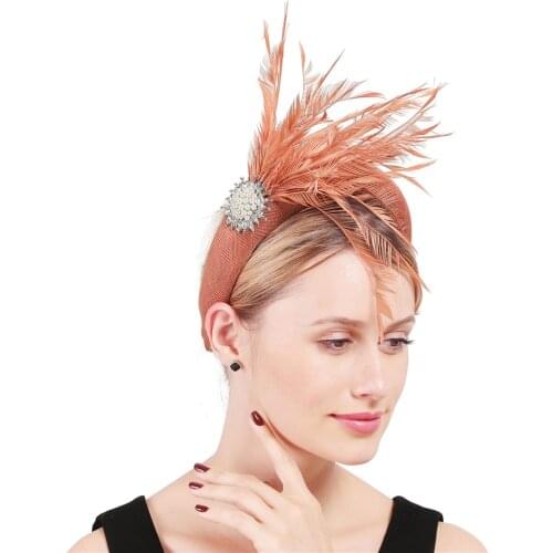 Dark Peach Thick Princess Hair Band Fascinators Fancy Feather Wedding Headwear Elegant Ladies Dinner Prom Hair Band Accessories