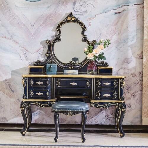 European Style Solid Wood Dressing Table Villa Furniture American Style Bedroom Vanity Mirror Solid Wood Carved Dressing Table