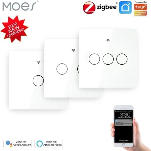 ZigBee Wall Touch Smart Light Switch With Neutral/No Neutral ,No Capacitor Smart Life/Tuya Works with Alexa,Google Hub Required
