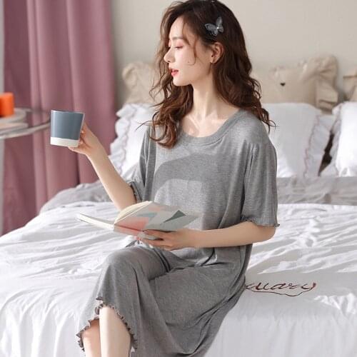 Modal Nightdress Female Summer Chest Pad Bra Sleepwear Short-Sleeved Cotton Dress Plus Size Women Nightgowns M-3XL 13 Colors