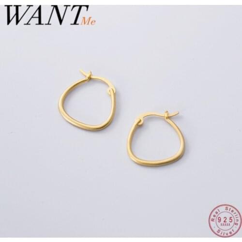 WANTME Genuine 100% 925 Sterling Silver Minimalist Golden Line Geometric Stud Earrings for Women Wedding Hoop Jewelry Gift 2020
