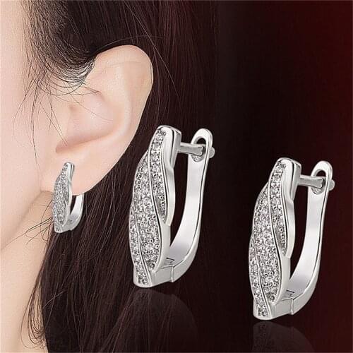 Pure Silver 925 Sterling Earrings For Women Jewelry Fashion Lady Crystal Hoop Earring For Girl Bride Wedding Accessories