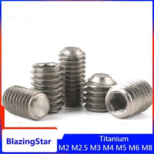 1PC M2 M2.5 M3 M4 M5 M6 M8 L= 6mm 8mm 10mm 15mm 20mm Pure Titanium Hexagon Socket Set Screw Wood Screws Hardware Ti Furniture