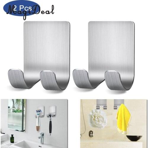 2pcs Stainless Steel Bathroom Kitchen Shaving Safety Razor Bath Shower Towel Self Adhesive Sticky Hooks Hanger Holder Set
