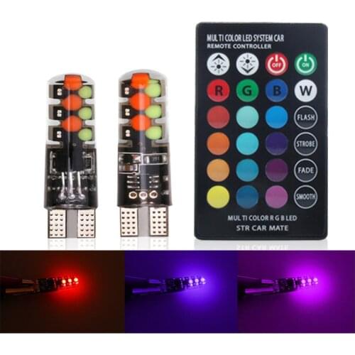 2pcs T10 w5w RGB LED Bulb 12SMD COB canbus 194 168 Car with Remote Controller Flash/Strobe Reading Wedge Light Clearance lights