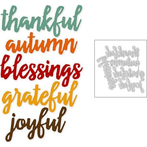 2020 New Word Thankful Autumn Blessings Grateful Joyful Metal Cutting Dies For Scrapbooking Greeting Card Paper Making no stamps