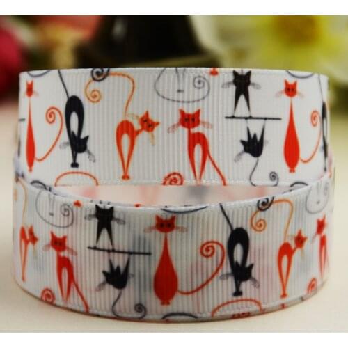 7/8'' 22mm,1" 25mm,1-1/2" 38mm,3" 75mm Cat Cartoon printed Grosgrain Ribbon party decoration 10 Yards X-02807