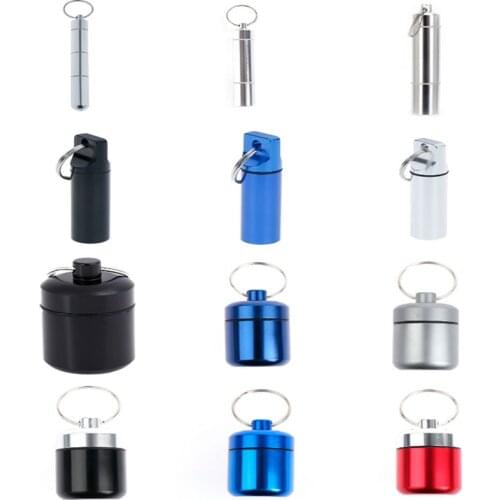 Aluminum Pill Box Case Capsule Shape Keychain Outdoor Waterproof Pocket Pill Holder Container Delicate Medicine Organizer Box1pc