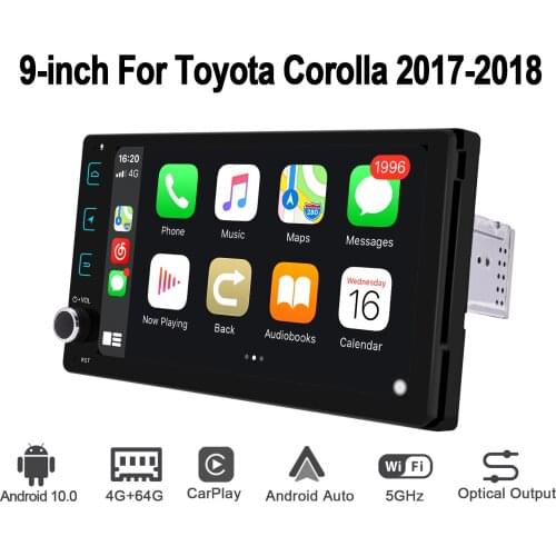 Radio 1Din Audio for Cars Android 10 9 Inch GPS Car Multimedia Player Auto Carplay Reversing Camera For Toyota Corolla 2017-2018