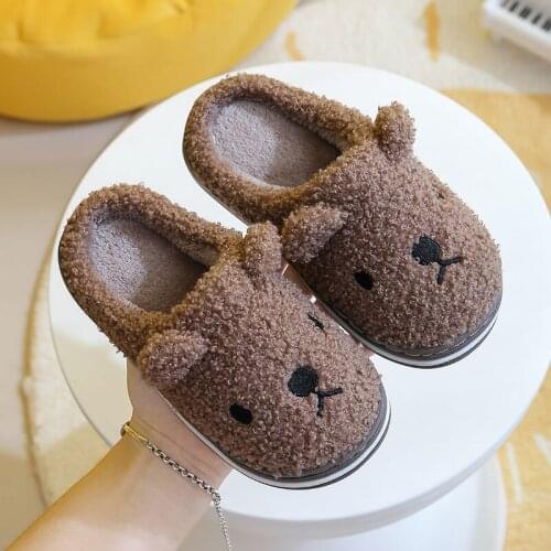 Childrens Cotton Slippers Autumn And Winter Indoor Lovely Household Cartoon Little Boy Girl Plus Velvet Slippers Platforms