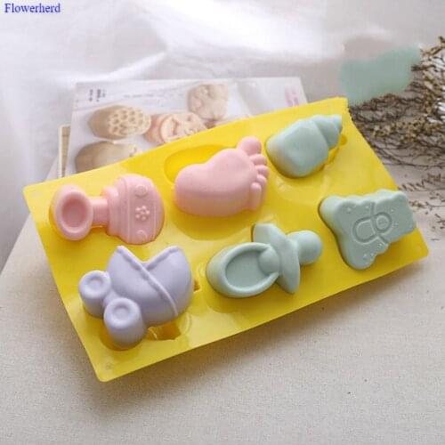 Food Grade Soft Silicone Handmade Soap Mold Cartoon Baby Six Cavities Milk Bottle Car Cake Mold Baby Soap Mold Cake Tools