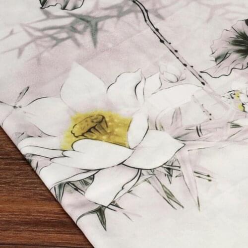 FYS17 1meter Ink Painting Lotus Gambiered Guangdong Gauze Dress Fabric Chinese Cheongsam Fabric For Women Dress DIY Bag Fabric