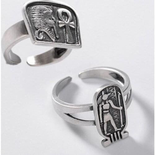 2020 New real S925 silver jewelry retro matte Egyptian pharaoh ring female simple personality and adjustab woman ring silver