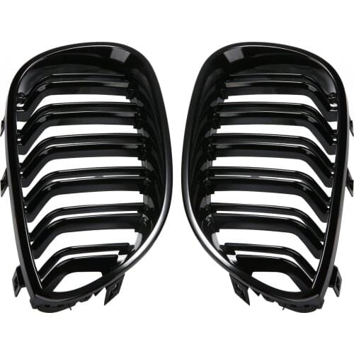 2PCS High Quality Auto Car Gloss Black Dual Slats Front Kidney Grille Grilles For BMW E60 E61 M5 5 Series 2003-2010