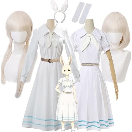 Anime Beastars Haru Cosplay Costume White Dress White Rabbit Haru JK Uniform Dress Woman Girls Halloween Party Costume Wigs
