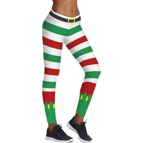 Free Shipping Womens Stripe Leggings Workout Stretchy Pants Chritsmas Printed Leggings 3SZ60080